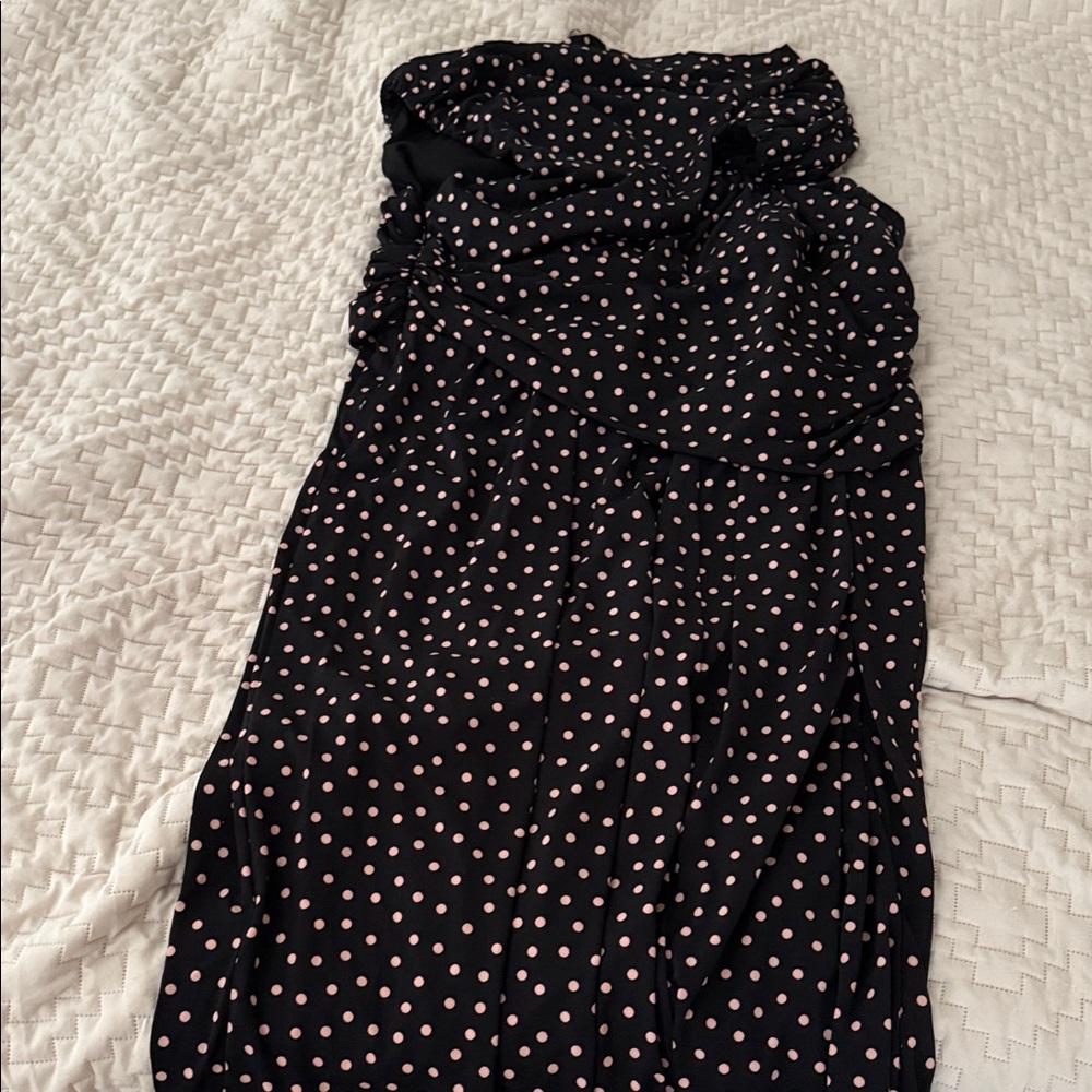 Black and Pink Polka Dot Faux Wrap Dress - Picture 4 of 4